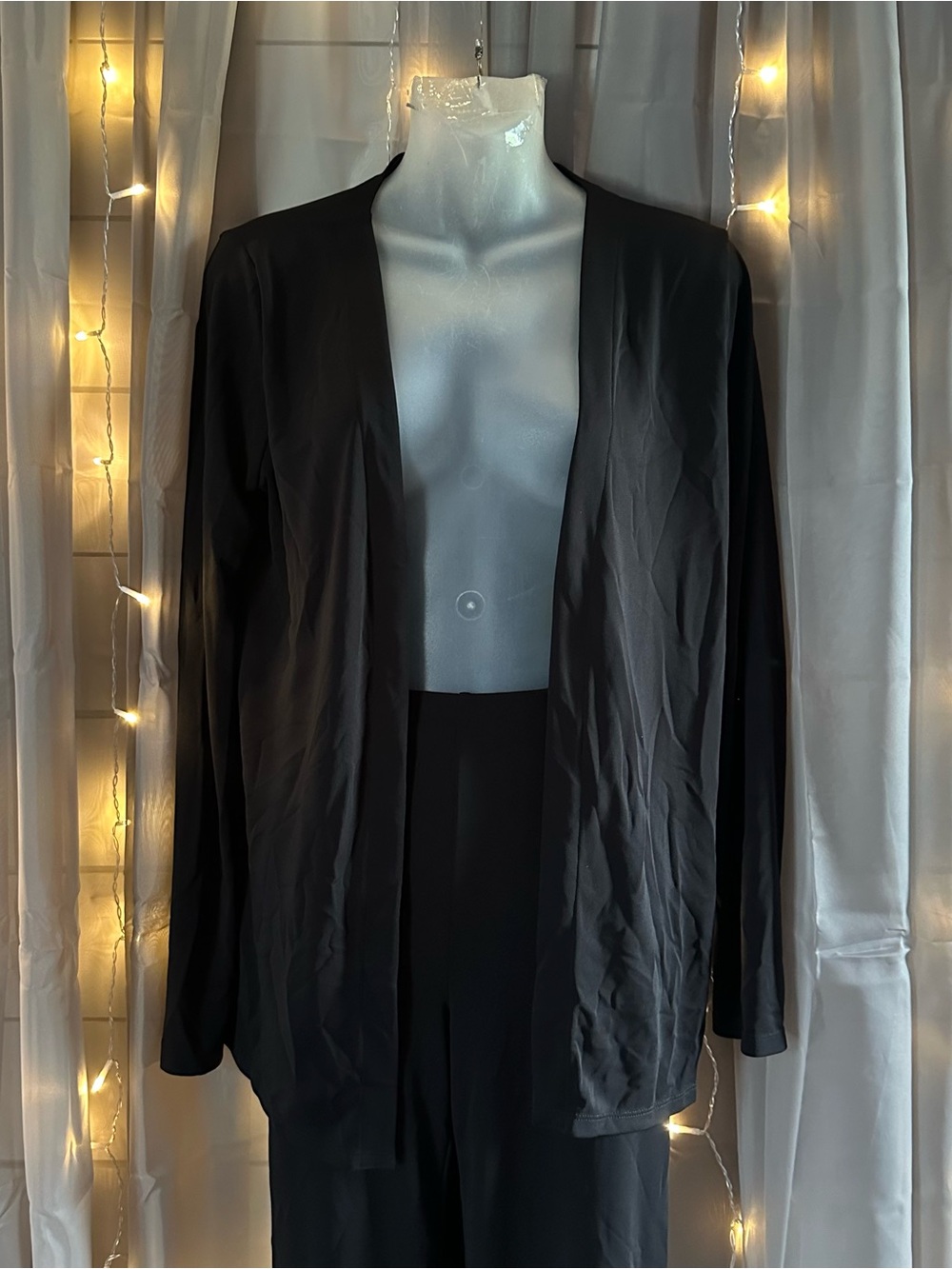 Talbots black open front stretch cardigan and wide leg pants set Sz S
